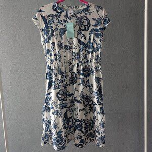 NWT Boutique Boho Soft Tiered Blue and White Dress - Sz M
